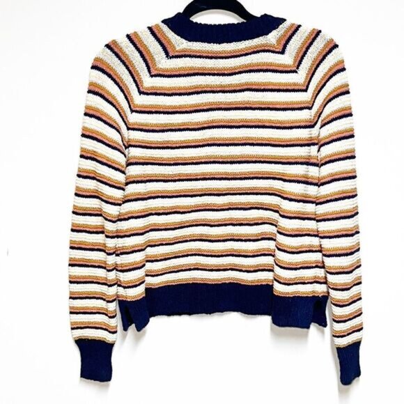 Madewell Arden Striped V Neck Madewell Crop Pullover Sweater Cotton Size Small - Picture 4 of 10